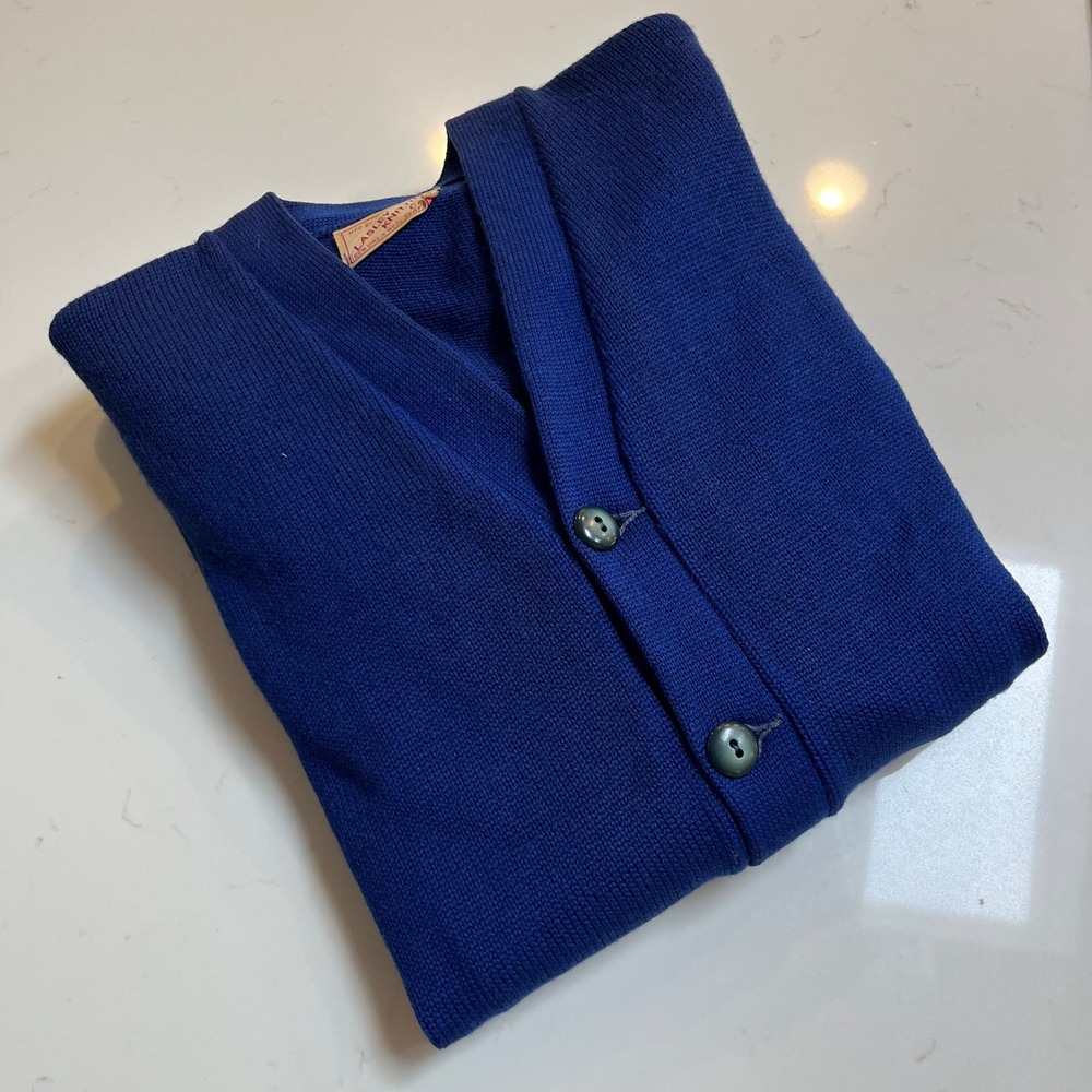 Vintage Mens Royal Blue Wool Letterman Cardigan Sweater W Gymnastics Applique - Picture 3 of 15